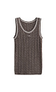 Трикотажная майка из шерсти. Модель свободного силуэта, без рукавов, на широких лямках, с круглым вырезом горловины и глубокой проймой. Изделие выполнено объемной вязкой косами и декорировано контрастным лампасом и логотипом бренда на груди.<br />
