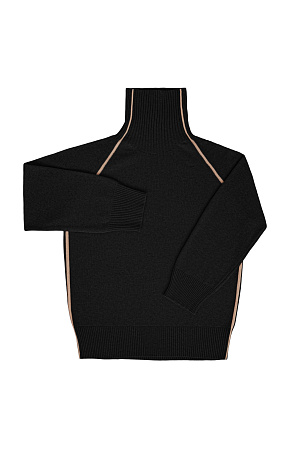 черный Трикотажный джемпер из смесовой шерсти. Модель свободного силуэта с лампасами, высоким воротом и спущенной линией плеч.