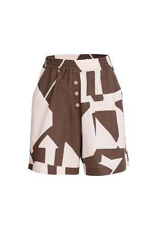 коричневый Шорты с геометрическим принтом из вискозы с добавлением льна. Дополнить образ можно топом в таком же стиле.