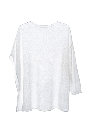 белый Полупрозрачный трикотажный джемпер из шерсти с добавлением мохера. Модель асимметричного силуэта с одним длинным рукавом и круглым вырезом горловины.