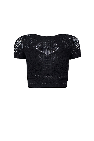черный Трикотажный ажурный топ из хлопка с добавлением эластана. Модель с короткими рукавами и открытой спиной.