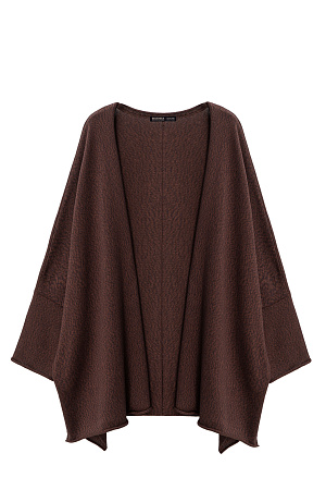 коричневый Трикотажный кардиган, выполненный в стиле кимоно, из хлопка с добавлением вискозы. Модель свободного кроя, с длинными широкими рукавами, спущенной линией плеч и боковыми разрезами. Без застежки.