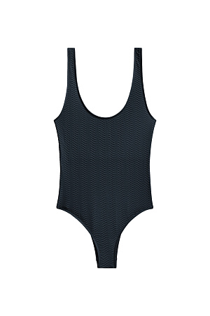 черный Классический слитный купальник на тонких бретельках, U-образным вырезом и глубоким вырезом на спине.