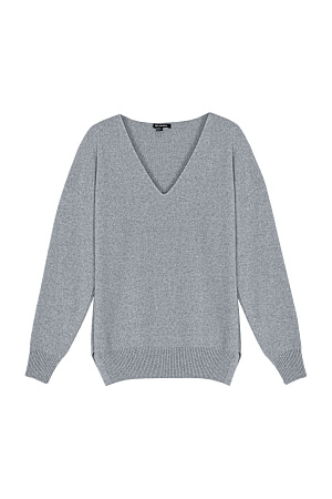 серый Кашемировый джемпер с V-образным вырезом и спущенным плечом. 