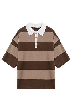 коричневый Трикотажная футболка поло из вискозы. Модель свободного кроя со спущенной линией плеч и отложным воротником с V-образным вырезом. 