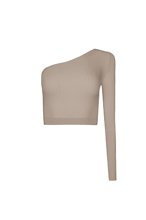 бежевый Трикотажный топ в рубчик из вискозы. Модель приталенного силуэта с одним рукавом. 