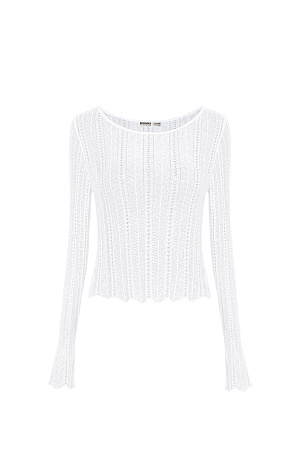 белый Трикотажный укороченный топ с длинным рукавом. Модель выполнена ажурным переплетением.