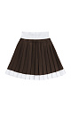 Трикотажная юбка плиссе длины мини из вискозы. Модель с широким эластичным поясом в рубчик. Пояс и нижняя часть юбки выполнены из пряжи контрастного цвета.
