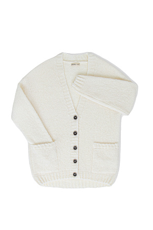 белый Трикотажный кардиган из мохера с накладными карманами.