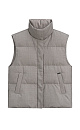 Жилет на пуху с воротником-стойкой. Верх изделия выполнен из смесовой шерсти. Модель свободного силуэта с двумя боковыми карманами. Застежка на молнию и кнопки под планкой. На подкладке. 