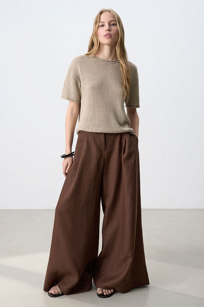 Брюки из 100% льна с высокой посадкой