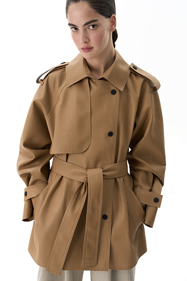 Тренч из двусторонней экокожи