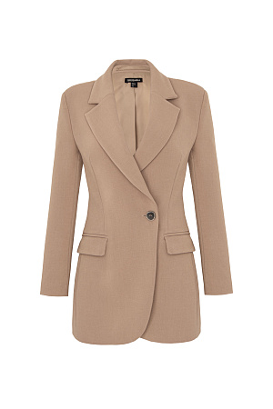 бежевый Однобортный жакет из поливискозы, приталенного силуэта, с карманами и застежкой на пуговице.