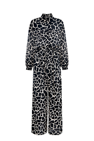 бежевый Принтованный комбинезон из 100% вискозы с поясом и застежкой на пуговицы. 