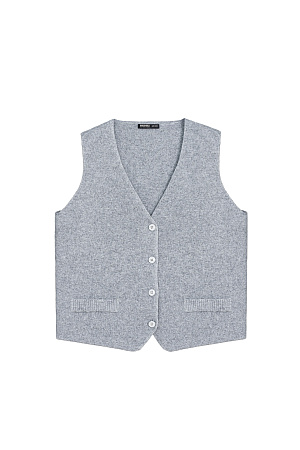 серый Трикотажный жилет из смесовой шерсти с кашемиром. Модель прямого кроя с V-образным вырезом и застежкой на пуговицы. Имитация карманов. Без подкладки.