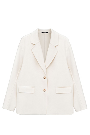 белый Однобортный жакет из двусторонней ткани. Модель прямого кроя с прямоугольными лацканами и карманами спереди. При пошиве этого изделия была использована технология double face, благодаря которой внутренняя сторона выглядит также аккуратно, как и внешняя.