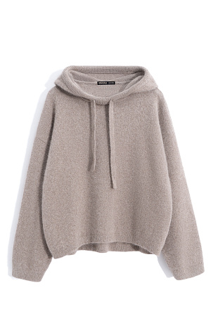 коричневый Трикотажное худи из пуха лисы. Модель свободного силуэта с капюшоном и спущенной линией плеча. 