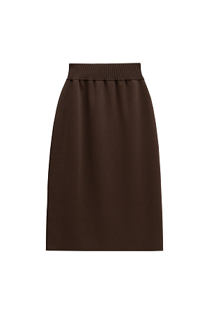 коричневый Трикотажная юбка длины миди из вискозы. Модель по фигуре с эластичным поясом на резинке и невысоким разрезом сзади. 