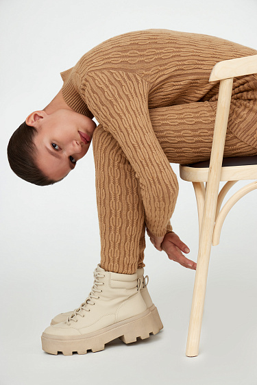 Трикотажные леггинсы из кашемира и шерсти с косами