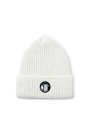 белый Шапка из шерсти альпака с отворотом и логотипом бренда.