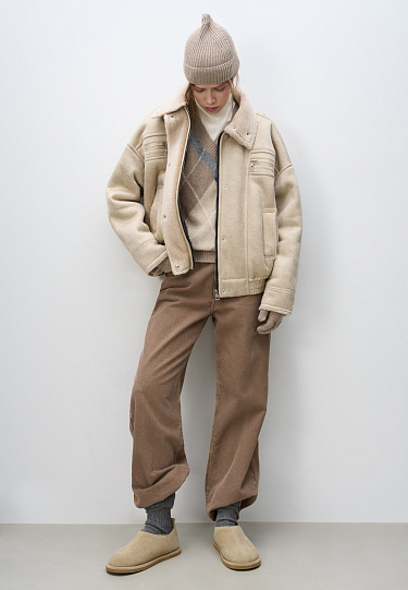 Шерстяной бомбер с воротником-стойкой