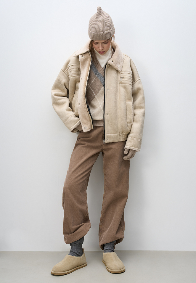 Шерстяной бомбер с воротником-стойкой