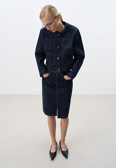 Джинсовая юбка длины миди