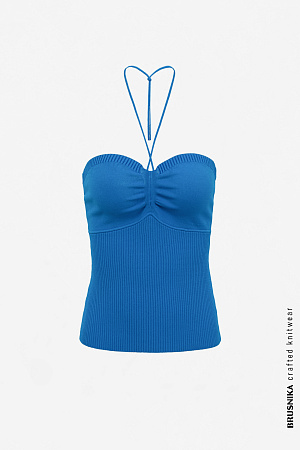 синий Топ из вискозы с открытыми плечами и драпировкой на груди