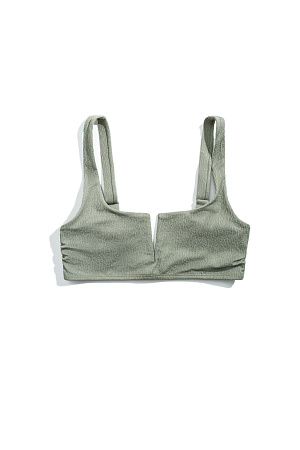 зеленый Лиф купальника с широкими бретелями и квадратным вырезом. Вырез декорирован V-образным углублением.