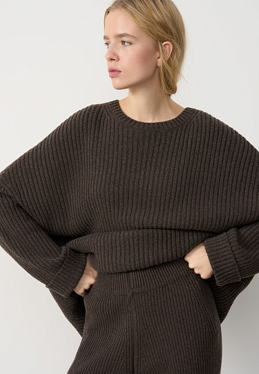 Джемпер из кашемира и шерсти в широкий рубчик