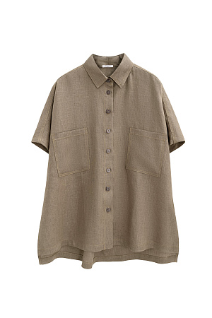 зеленый Свободная рубашка из 100% льна. Модель прямого кроя, без рукавов, с отложным воротником, двумя нагрудными карманами и застежкой на пуговицы.&nbsp;&nbsp;