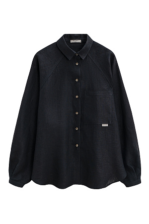 черный Рубашка из 100% льна с рукавом реглан. Модель свободного кроя, с длинными рукавами с короткими манжетами, классическим отложным воротником и нагрудным карманом с брендированным ярлыком. Застежка на пуговицы.
