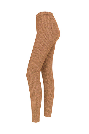коричневый Трикотажные леггинсы из кашемира и шерсти. Модель приталенного силуэта, с эластичным поясом, дополненым кулиской. Изделие декорировано вывязанным узором в виде кос.