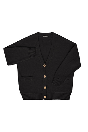 черный Классический кардиган из 100% хлопка, со спущенным рукавом и V-образным вырезом. Манжеты и низ изделия в широкий рубчик.