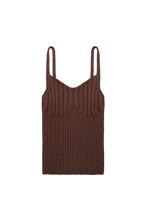 коричневый Хлопковый топ на тонких бретелях гармонично дополняет любой образ, а рубчик разного размера выгодно акцентирует внимание на груди, добавляя объема. 