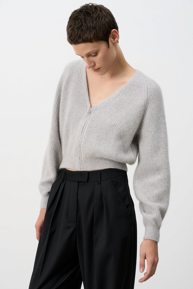 Кардиган на молнии с пухом лисы