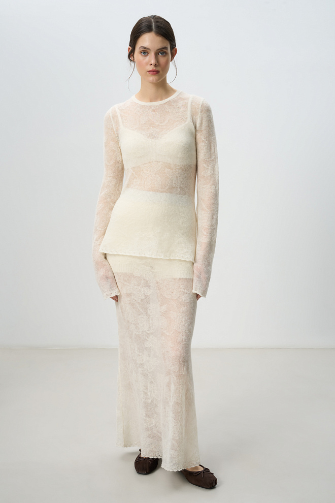 Ажурная водолазка из супер кид мохера и беби альпака