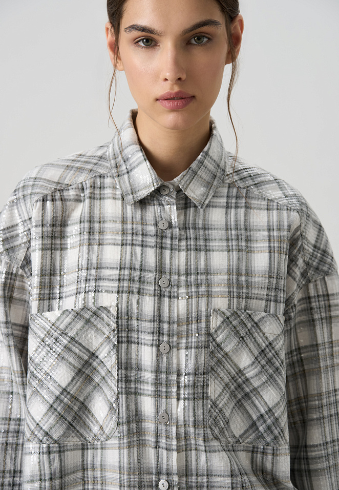 Рубашка в клетку с пайетками