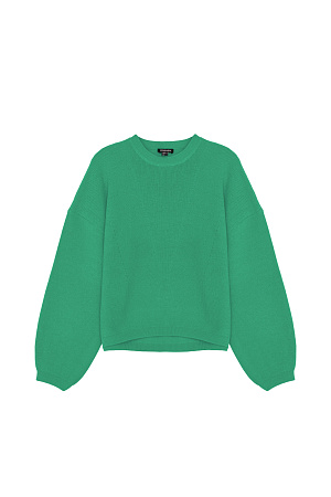 зеленый Объемный хлопковый джемпер полуфанг с длинными рукавами. Низ изделия и рукава на эластичной ленте.