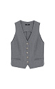 Классический жилет в полоску из поливискозы с имитацией карманов и v-образным вырезом. Дополнить образ можно брюками и жакетом.