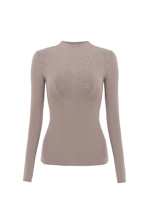 бежевый Трикотажный лонгслив с орнаментов в виде большого сердца на спине. Модель по фигуре выполнена ажурным переплетением с имитацией "сетки". 