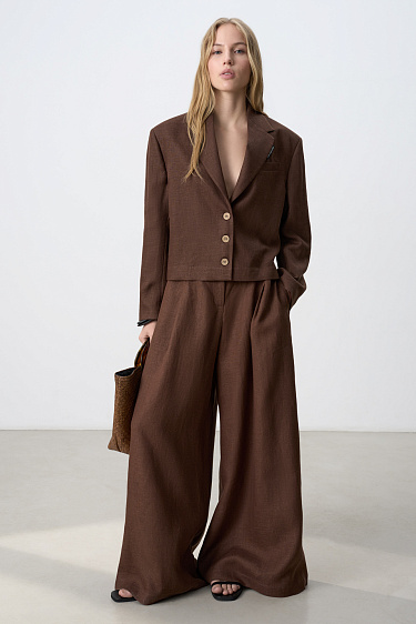 Брюки из 100% льна с высокой посадкой