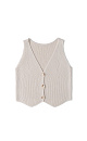 Трикотажный жилет из шерсти. Модель прямого кроя с глубоким V-образным вырезом и застежкой на пуговицы. Дополнить образ можно юбкой в таком же стиле.