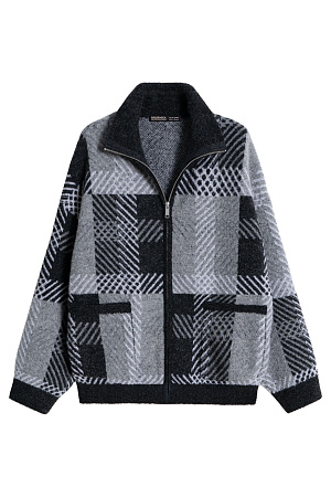 серый Трикотажный бомбер из смесовой шерсти с добавлением вискозы. Модель свободного кроя со спущенной линией плеч, отложным воротником и накладными карманами. Застежка на молнию. Изделие без подкладки. 