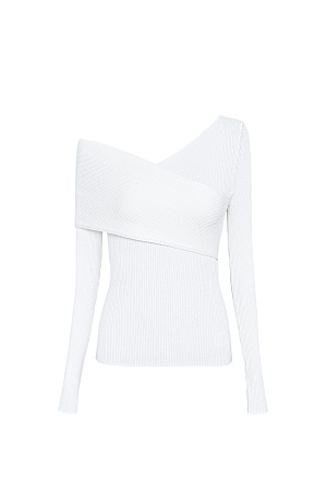 белый Трикотажный топ из вискозы с длинным рукавом и открытым плечом