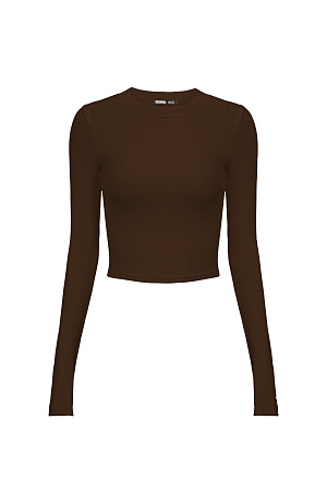 коричневый Трикотажный топ из мягкой вискозы с асимметричным низом и длинным рукавом.