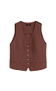 Жилет изо льна. Модель прямого кроя с V-образным вырезом и имитацией карманов. Застежка на пуговицы. Дополнить образ можно джинсами в таком же стиле.