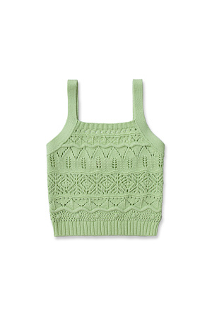 зеленый Ажурный топ с добавлением шерсти альпака с квадратным вырезом на широких бретелях.