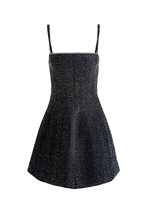 черный Трикотажное платье длины мини с люрексом. Модель приталенного силуэта на бретелях. Бретели снимаются. Застежка на молнию. 