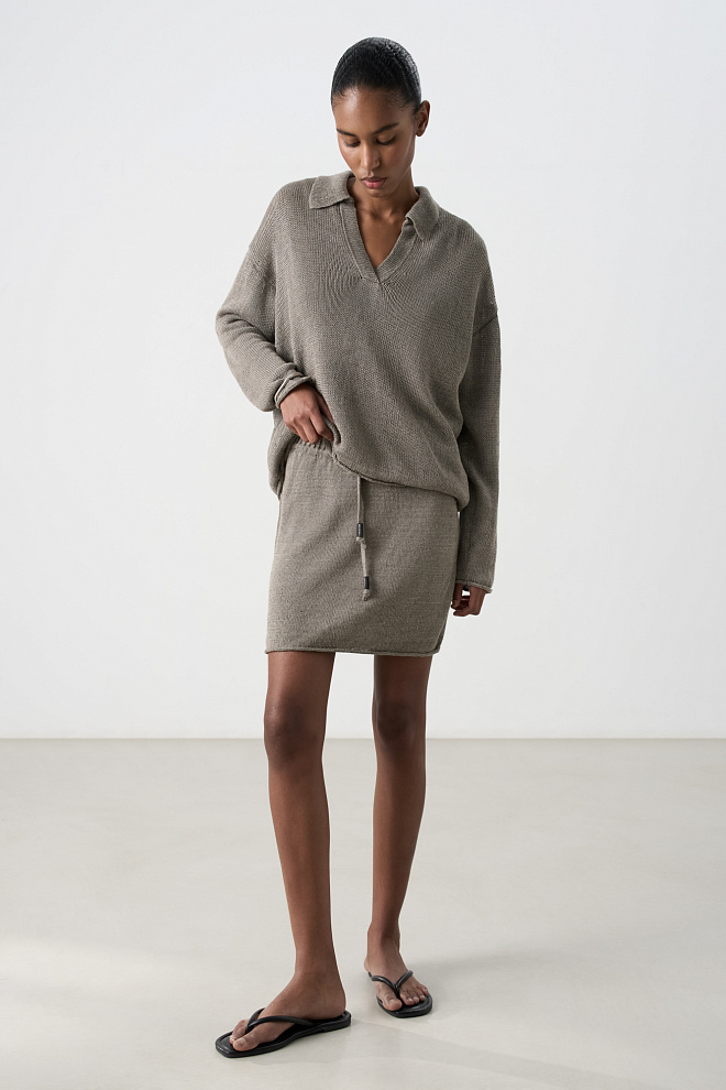 Джемпер из 100% льна с воротником поло